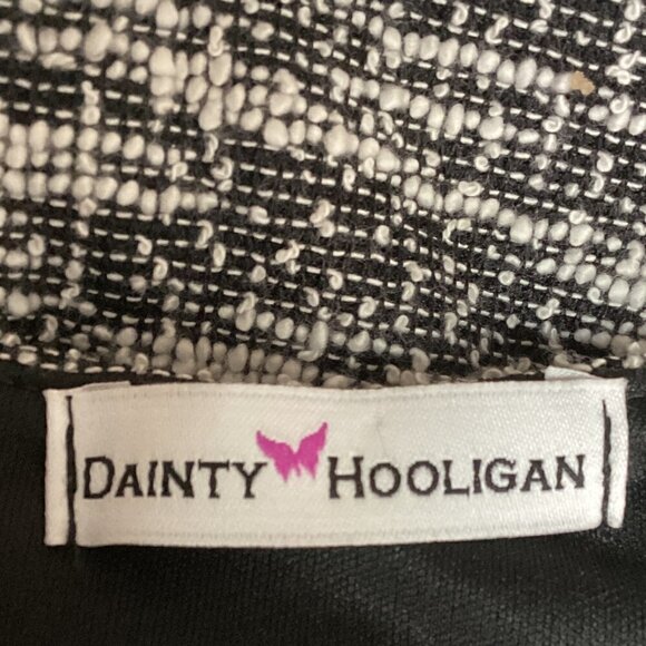 Faux Wrap Mini Dress M Black White "Tweed" pattern by Dainty Hooligan 172C - Picture 7 of 8